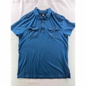 Rock & Republic Men Polo Shirt Short Sleeve Quarter Button Collared Chest Pocket